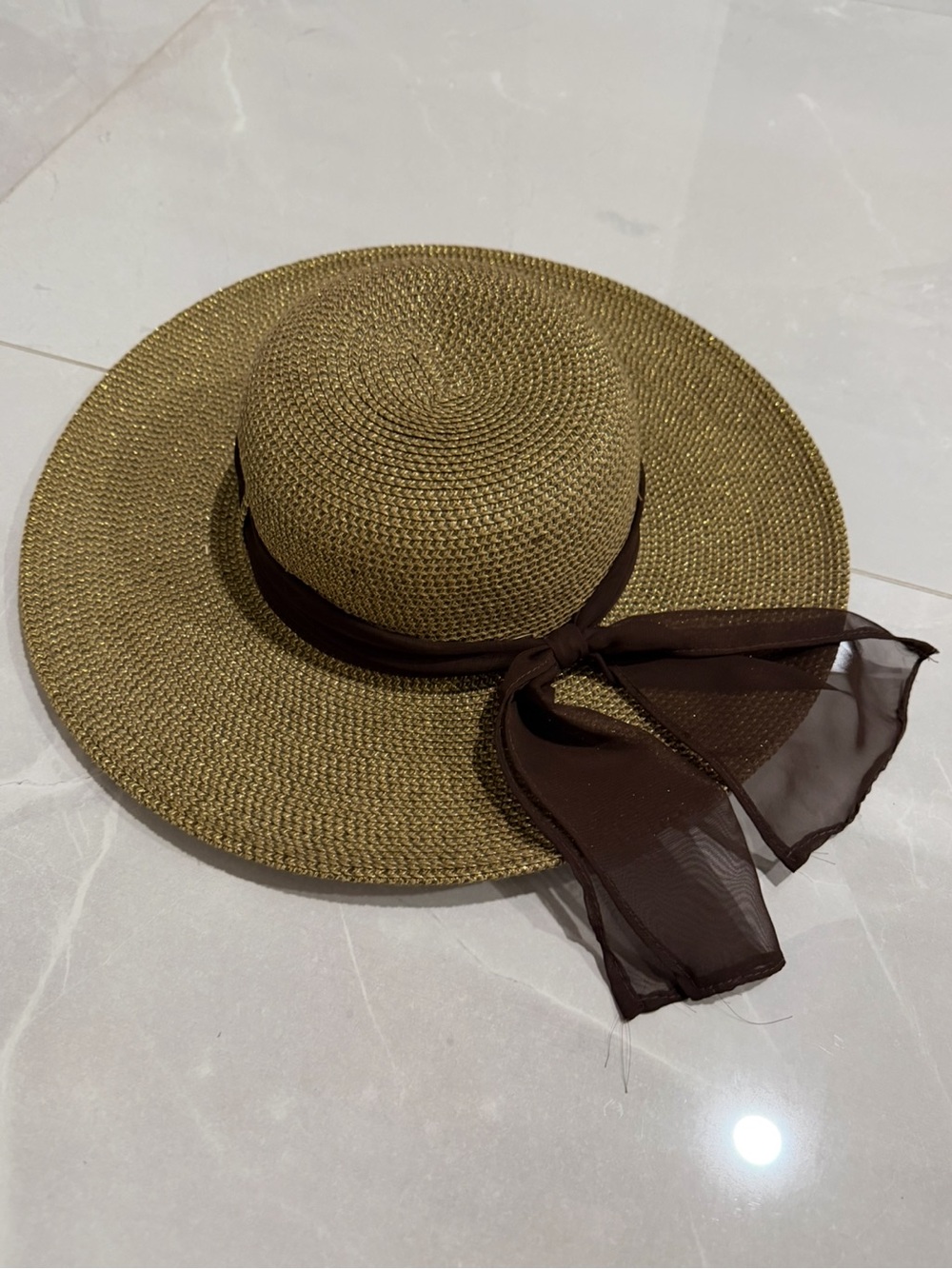 Scala Stylish Wide-Brim Straw Sun Hat with Brown Scarf Accent